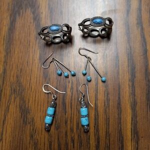 3 Sets of Pewter and turquoise earings.